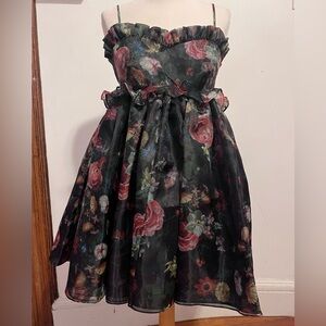 Selkie Rosebud Ruffled Floral Empire Waist Mini Dress